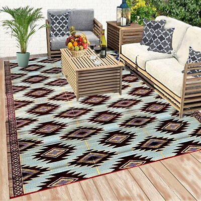 #ad Red Blue Southwest 9 x 12 ft RV Mat Reversible Rug Foldable Outdoor Patio Deck $109.90
