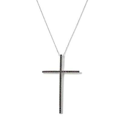 #ad Womens Black Spinel Large Cross Sterling Silver Necklace New HSN Jewelry $118.99