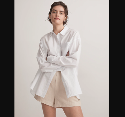 #ad Madewell NEW NWT Womens Large Signature Poplin Oversized Button Up Shirt White $29.99