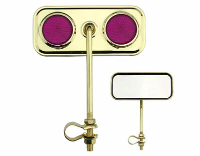 #ad 5quot; LONG LOWRIDER STEEL DIAMOND MIRROR IN GOLD W PURPLE REFLECTORS SOLD BY PAIR $34.99