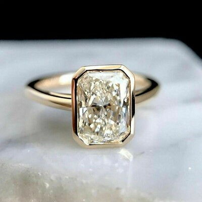 #ad Real Moissanite 3CT Radiant Solitaire Engagement Wedding Ring 14K Yellow Gold FN $198.99