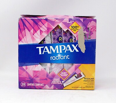 #ad Tampax Radiant Regular Absorbency Plastic Tampons Unscented 28 Ct New Torn Box $12.49