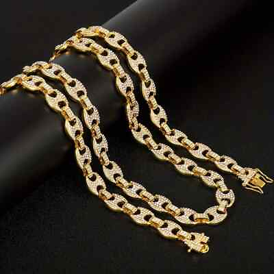 Hip Hop Gold PT Iced 12mm 16quot; 24quot; Mariner Cubic Zirconia Bling Chain Necklace $21.99