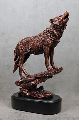 #ad Midnight Moon Howling Alpha Gray Wolf Statue In Bronze Electroplated Finish $84.99