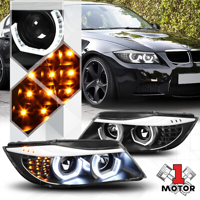 #ad Black Dual 3D LED HALO Projector Headlight LED Signal for 06 08 BMW E90 3 Series $295.77