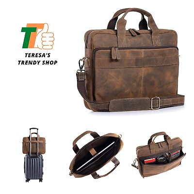 #ad Leather briefcase 18 Inch Laptop Messenger Bags for Men and Women Best Office... $139.99