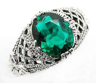 #ad Natural 3CT Emerald Quartz 925 Sterling Silver Filigree Ring Sz 67 FM3 $31.99