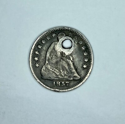 #ad 1857 P Silver Seated Half Dime Holed 90% Constitutional Silver Pre Civil War $12.99