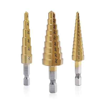 #ad #ad Step Drill Bit Set Titanium CoatedHigh Speed Steel Drill Cone Bits3 Piece $5.95