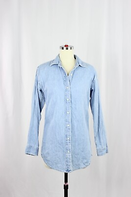 #ad Aritzia WILFRED FREE Blue Cotton Lyocell Denim Long Button Up Shirt Size XXS $25.00