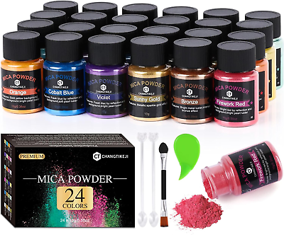 #ad Mica Powder，24 Colors 10G Bottle of Natural Pigment Powder for Epoxy Resin $18.86