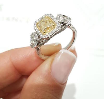 #ad 14k White Gold Over 2.10 Ct Radiant Yellow Simulated Diamond Halo Wedding Ring $155.94