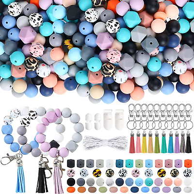 #ad 225 Silicone Beads for Keychain Making Kit Multiple Styles and Shapes Silicone $40.34