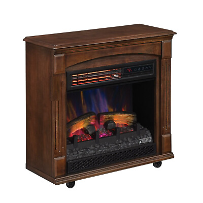 Rolling Electric Fireplace Mantel Infrared Quartz Heater TV STAND LED Flame $145.99