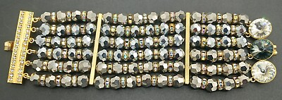 #ad Vintage Chunky Wide Glass Beaded Rhinestone Bracelet High End Collectible Jewels $104.99