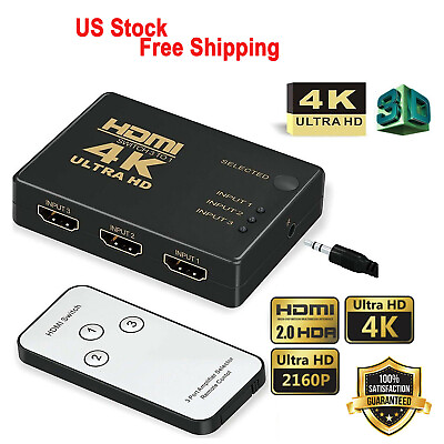 #ad 4K HDMI Switch Splitter 5 Port Selector Switcher Hub IR Remote HDTV 5 In 1 Out $8.99