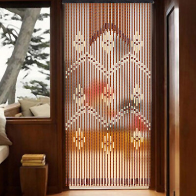 #ad 32 Line Porch Partition Curtain Wooden Beads Curtain Bedroom Living Room Curtain $40.99