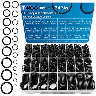 #ad TWCC 24 Size Rubber O Ring Set 880 PCS Black Small O Rings Assortment $14.66