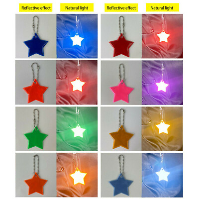 #ad 12Pcs Kids Safety Reflector Pendant Reflective Star Keychain For Running Cycling $7.99