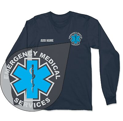 #ad EMS EMT Paramedic Silver Reflective Long Sleeve Emergency Medical Navy Blue $21.00
