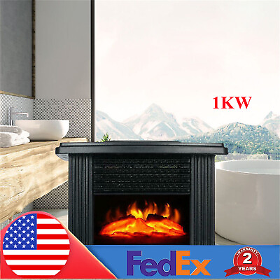 #ad New 1000W Electric Fireplace Standing Space Heater Stove 3D Flame Log Burner $49.43