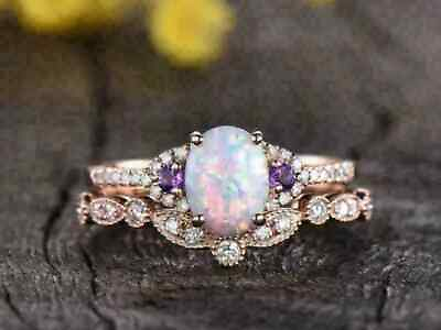 #ad 2Ct Oval Opal amp; Amethyst Bridal Set Women Lab Created Ring 14K Rose Gold Plated $129.99