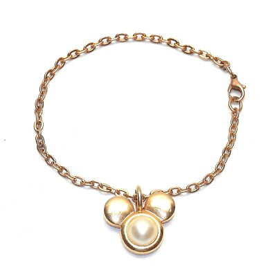 #ad ♡ Disney Disneyland Mickey Mouse Faux Pearl Large Icon link Bracelet Gold Tone $27.52