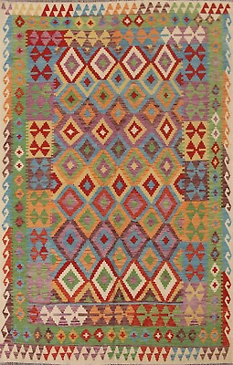 #ad Pastel Color Reversible Kilim Hand woven Area Rug 7#x27;x10#x27; Living Room Wool Carpet $346.20