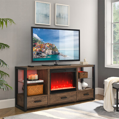 #ad 60quot; Electric Fireplace TV Stand Cabinet Sync Colorful LED Lights Remote Control $319.99