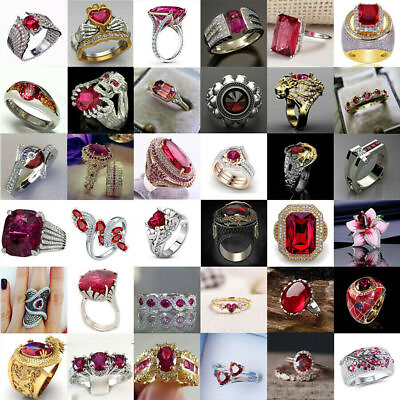 #ad Women 925 SilverGold Wedding Red Zircon Engagement Ring Fashion Jewelry Sz 6 10 C $3.05