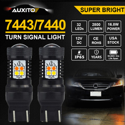 #ad 2X 7443 7440 W21W T20 LED Stop Tail Brake Light Bulbs White yellow 3030 16SMD $17.19