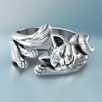 #ad Cute Cat Shape Ring 925 Silver Filled Ring Party Jewelry Gift Ring Sz 5 11 C $2.47