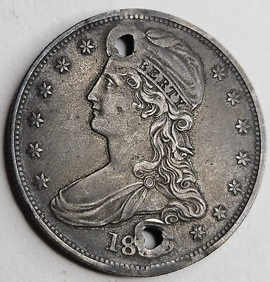#ad 1839 Or 1838 Capped Bust Reeded Edge Half Dollar Very Fine Details Holed $79.99