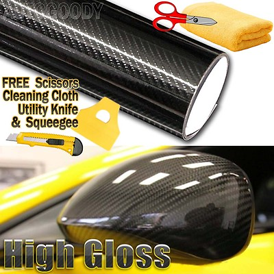 #ad 5D Premium HIGH GLOSS Black Carbon Fiber Vinyl Wrap Bubble Free Air Release 6D $17.88