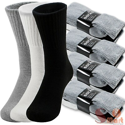 #ad Lot 3 12 Pairs Mens Solid Sports Athletic Work Plain Crew Socks Size 9 11 10 13 $10.99