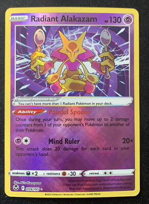 #ad Radiant Alakazam 059 195 Silver Tempest Ultra Rare Holo Pokemon Card NM $3.89