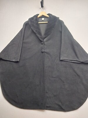 #ad East 5th Stylish Faux Fur Collar Black Fleece Cape Cloak Poncho One Size $33.99