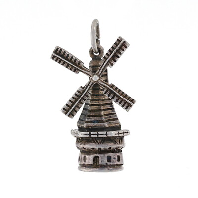 #ad Silver Vintage Windmill Charm 800 Travel Souvenir Sails Move $34.99