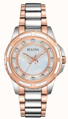 #ad Bulova Women#x27;s Quartz Silver Rose Gold Stainless Steel Watch 32MM 98S134 $125.99