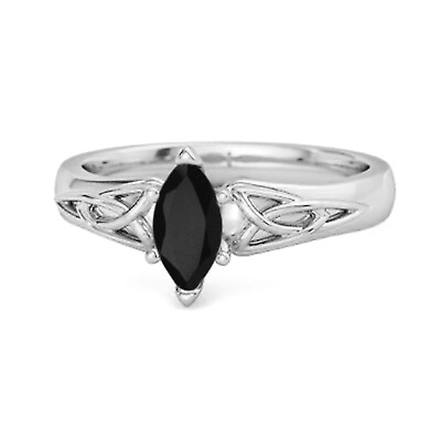 Celtic Black Spinel Ring 925 Sterling Silver Trinity Knot Band Ring C $43.33