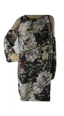 Beige by Eci XL Dress Short Cold Shoulder Bell Long Sleeve Floral $25.00