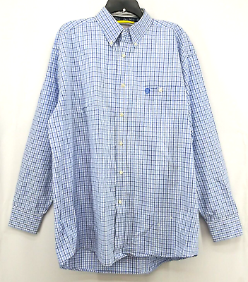 #ad Wrangler George Straight Shirt Mens 2XL Blue Plaid Long Sleeve Casual Button Up $9.50