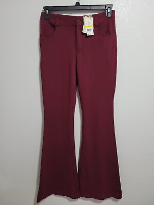 #ad NWT ECY NEW YORK Women#x27;s Pants Strech Burgundy Color Wide Leg Mid Rise.Size M $25.49