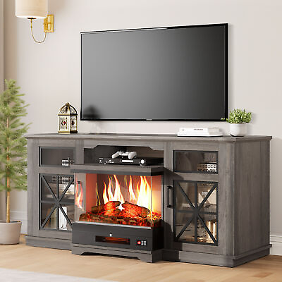 #ad Fireplace TV Stand with 3 Sided Glass Fireplace for 65 inch Entertainment Center $334.99