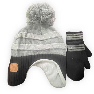 #ad Little Me Grey amp; Black Lined Pull on Hat And Mittens Set Size 2T 4T $12.99