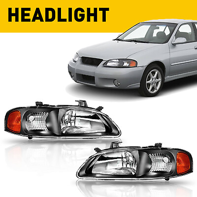 #ad For Nissan Sentra 2000 2003 Headlights Assembly Black Housing Clear Lens Pair $64.99