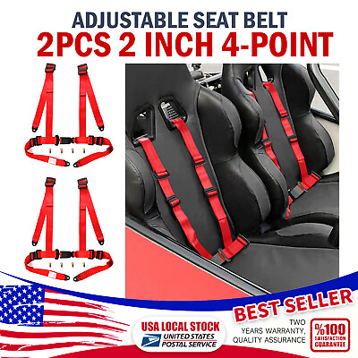 #ad 2xUniversal Red 4 Point Harness Racing Safety Seat Belt Shoulder Strap ATV UTV $51.99
