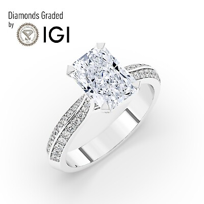 #ad Radiant Solitaire Hidden Halo 18K White Gold Engagement Ring3 ct Lab grown IGI $2595.40