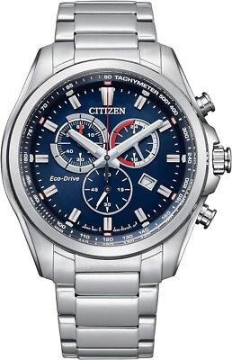 #ad Citizen Men#x27;s Eco Drive Weekender Chronograph Stainless Steel Blue Dial New $299.00