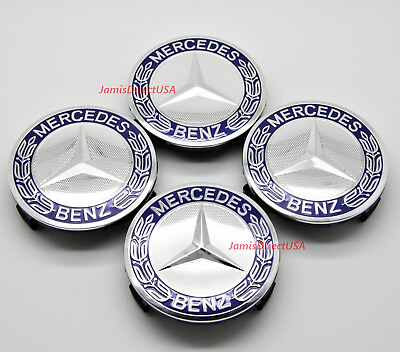 #ad Set of 4 Mercedes Benz Dark Blue Chrome Rim Center Hub Wheel Caps Cover 75mm AMG $13.90